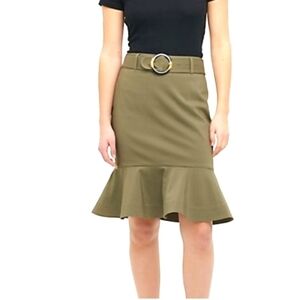 Calvin Klein Pencil Skirt Olive Green Peplum Hem, size 12